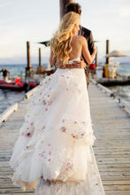 Stylish A-Line Two Piece Spaghetti Tulle Long Prom dress with Flowers GJS245