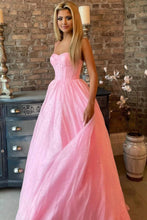 Shiny Pink Tulle Spaghetti Straps Sparkly  Long Prom Formal Evening Dress  ZXS707