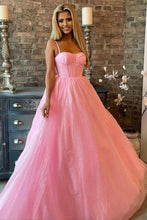 Shiny Pink Tulle Spaghetti Straps Sparkly  Long Prom Formal Evening Dress  ZXS707