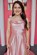 Simple Pink Satin Long Prom Dress with High Slit GJS698