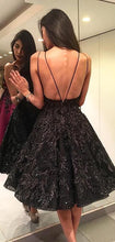 Sparkly Black Beading Lace Spaghetti Strap Backless Homecoming Dresses AN1205