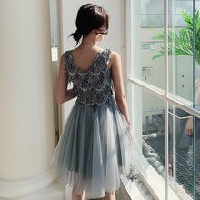 A Line V neck Beaded Silver Homecoming Dress with Straps Short Prom Dress,Party Dress TB334