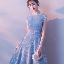 Cap Sleeve Light Blue Sparkly Homecoming Dress Tea Length Prom Evening Dress TB336|Annapromdress