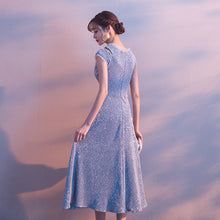 Cap Sleeve Light Blue Sparkly Homecoming Dress Tea Length Prom Evening Dress TB336|Annapromdress