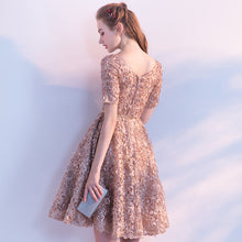 A Line Short Sleeve Gold Homecoming Dress for Teens Cute Flower Short Prom Dress,Party Dress TB337|Annapromdress