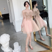 Chic Sequin Appliques Blush Cute Homecoming Dress with Sleeves Sexy V neck Short Prom Party Dress TB7331|Annapromdress