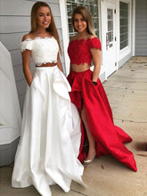 Two Piece Prom Dresses  Off the Shoulder Lace Appliqued Prom Dress annapromdress