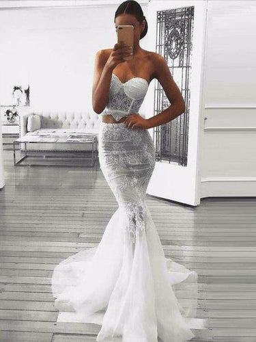 Two Piece Prom Dresses Sweetheart Sweep Lace Train Prom Dress annapromdress