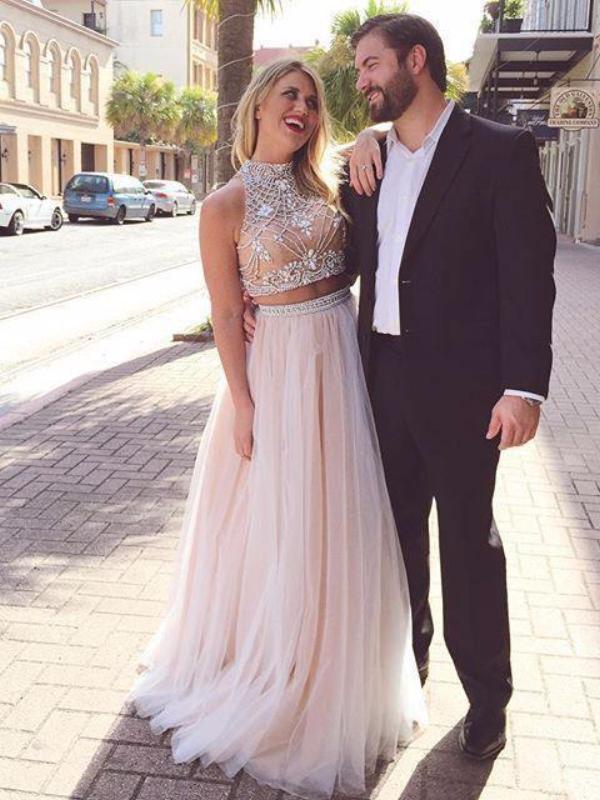 Two Pieces Prom Dresses,Long Tulle Prom Dress 2018 A-line Anna PromDress Two Pieces Prom Dresses,Long Tulle Prom Dress 2018 A-line Anna PromDress