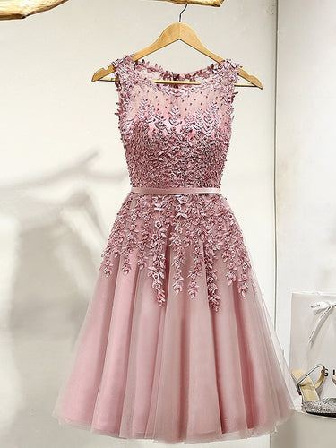 A-line Bateau Knee-length Sleeveless Tulle Homedress/Short Prom Dress VC415