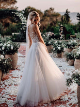 Marvelous V-neck A-line Wedding Dresses With Flowers Tulle Gowns JKB5106|Annapromdress