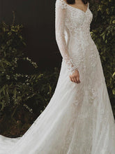 Long Sleeves Sheath Wedding Dresses Lace Appliqued Gowns JKZ6202|Annapromdress