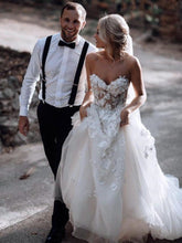 Stunning Sweetheart A-line Wedding Dresses Tulle Appliqued Gowns JKZ6206