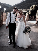 Stunning Sweetheart A-line Wedding Dresses Tulle Appliqued Gowns JKZ6206