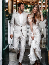 Unique Bateau Lace Wedding Dresses Mermaid long Sleeves Gowns JKZ6201