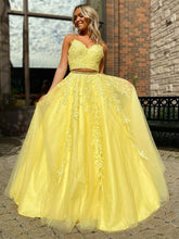 Yellow Tulle Appliques A-Line Long Two Piece Prom Dress JKZ8613|Annapromdress