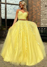 Yellow Tulle Appliques A-Line Long Two Piece Prom Dress JKZ8613|Annapromdress