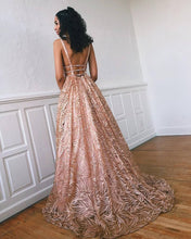 Luxury Lace Sexy Deep V-neck A-Line Long Prom Dress JKZ8614|Annapromdress