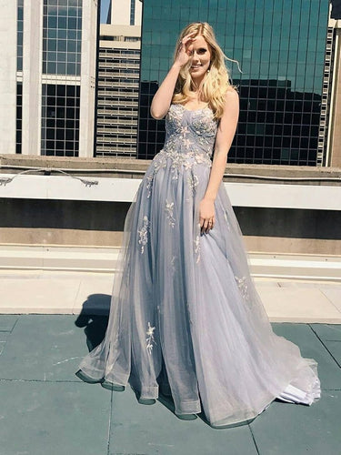A-Line Sweetheart Spaghetti Straps Chic Appliques Long Prom Dress JKZ8618|Annapromdress