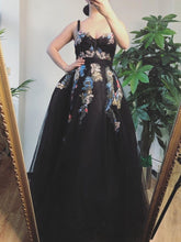 A-Line Sweetheart Black Tulle Embroidery Long Prom Dress Formal Evening Gows JKQ112|Annapromdress
