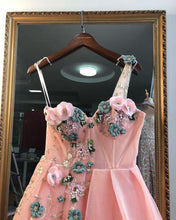 One Shoulder 3D Appliques A-Line Pink Tulle Long Prom Dress JKZ8717|Annapromdress
