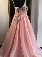 One Shoulder 3D Appliques A-Line Pink Tulle Long Prom Dress JKZ8717|Annapromdress