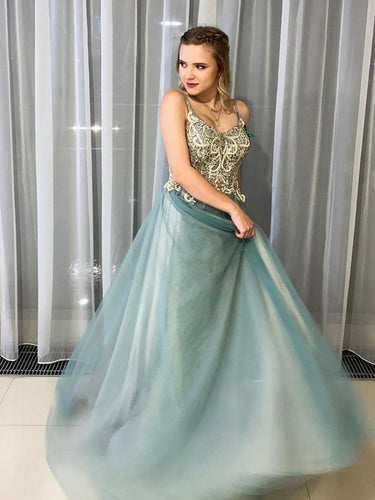 Spagahetti Straps Sweetheart Beaded A-Line Long Prom Dress JKZ8719|Annapromdress