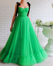 Green Tulle Spaghetti Straps Sweetheart A-Line Long Prom Dress JKZ8720|Annapromdress