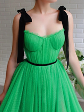 Green Tulle Spaghetti Straps Sweetheart A-Line Long Prom Dress JKZ8720|Annapromdress