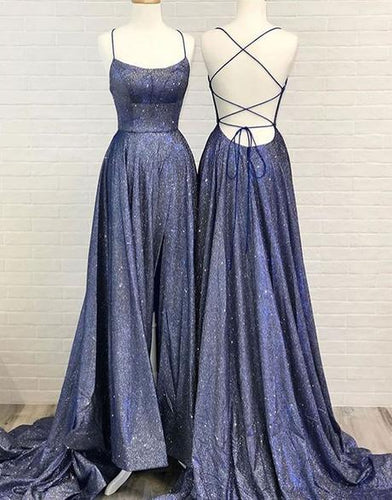 A-line Unique Backless Long Prom Dress Davy Blue Evening Dress JKP404|Annapromdress