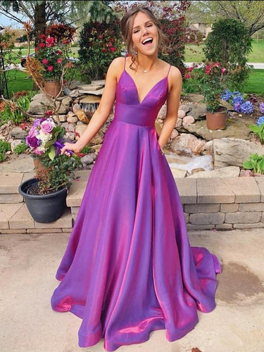 Unique Grape Spaghetti Straps Long Prom Dress Evening Dress JKG024