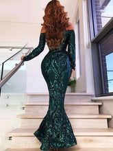 Unique Dark Green Mermaid Sparkly Long Prom Dress Evening Dress JKG023