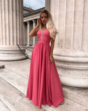 A-line V neck Lace Prom Dresses Watermelon Formal Gowns JKP403|Annapromdress