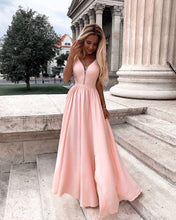 A-line V neck Lace Prom Dresses Watermelon Formal Gowns JKP403