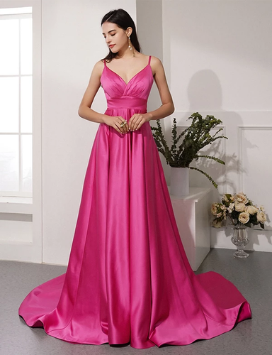 A-line Spaghetti Straps Fuchsia Long Prom Dresses Evening Gowns JKM3021|Annapromdress