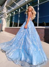 A-line Spaghetti Straps Lace Long Prom Dresses Evening Dresses JKM3005|Annapromdress