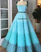 Ball Gown Spaghetti Straps Gradient Tulle Long Prom Dress Ruffles Chic Prom/Evening Gowns YSD334|Annapromdress
