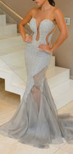 Silver Beadings Mermaid Prom Dress Sexy Illusion Back Long Prom/Evening Dress YSF2903|annapromdress