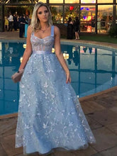 Blue A Line Lace Prom Dress Long with Straps Elegant Prom /Evening Dress Floor Length YSF2904|annapromdress