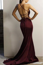 Sexy Deep V Neck Burgundy Prom Dress Mermaid Spaghetti Straps Cross Back Long Evening Dress YSF695|Annapromdress