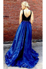 A Line Long Prom Dress with Straps Sexy Slit Deep V-neck Prom/Evening Dress YSF714|Annapromdress