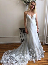 Sexy Deep V Neck Spaghetti Straps Ivory Long Prom Dresses Appliques Bottom Backless Prom Dress YST2906|annapromdress
