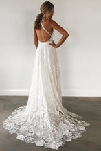 Sexy Spaghetti Straps V Neck Boho Lace Wedding Dress with Silt Rustic Wedding Dress Cross Back YSG6904|annapromdress
