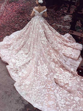 Luxury Wedding Dress Flowy V-neck Cap Sleeves Long Train Lace Birdal Gown YSJ1973|Annapromdress