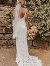 Unique Bohemian Wedding Dress with Slit Sexy V-Neck Lace Simple Bridal Gown YSJ1974|Annapromdress