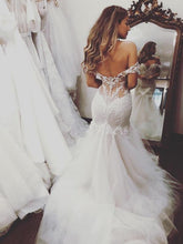 Sexy Mermaid Wedding Dress Off-the-Shoulder Appliques Bridal Gown Brush/Sweep Train YSJ1977|annapromdress