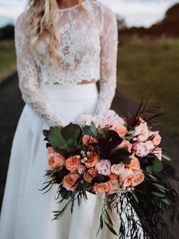 Boho Wedding Dress with Sleeves Two Piece Lace Top Beach Wedding Dress Anna PromDress Boho Wedding Dress with Sleeves Two Piece Lace Top Beach Wedding Dress Anna PromDress