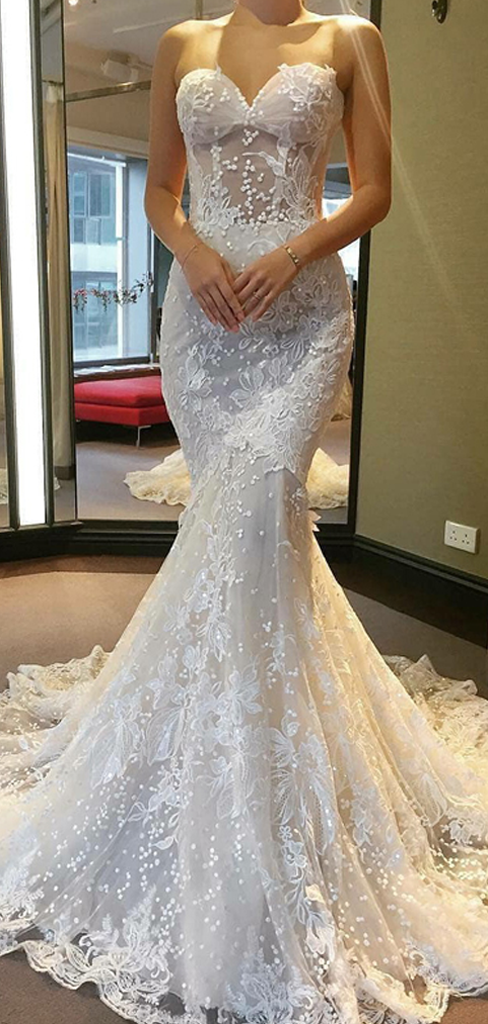 Ivory Lace Mermaid Wedding Dress 2022 Sweetheart Princess Wedding Dres Anna PromDress Ivory Lace Mermaid Wedding Dress 2022 Sweetheart Princess Wedding Dres Anna PromDress