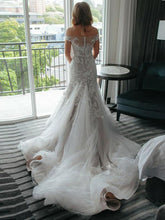 Off-the-Shoulder Lace Wedding Dress Illusion Neckline Mermaid Wedding Dress Brush/Sweep Train YSJ1986|annapromdress