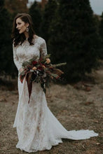 Long Sleeves Vintage Wedding Dress Backless Rustic Lace Wedding Dress YSJ1990|annapromdress